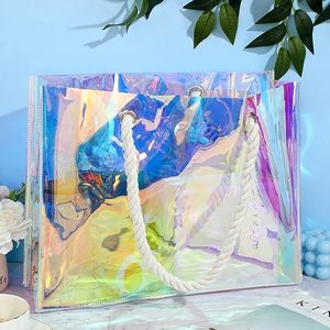 Bolsa Transparente Holográfica Impermeable de PVC con Asa de Cuerda para Playa, Almuerzo, Boda, Cumpleaños, Arcoíris - Product Image 3