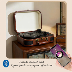 Tourne-disque portable classique marron avec <span class=keywords><strong>construction</strong></span> en MDF+PVC, design léger de 2,38 kg pour les rassemblements en plein air - Product Image 2