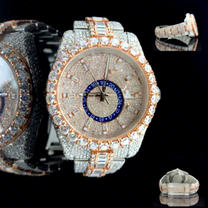 Reloj de Lujo para Hombre con Esfera Redonda de Moissanita en Oro Rosa VVS1, Brazalete de Acero Inoxidable con Cierre y Resistencia al Agua de 10 Bares - Product Image 1