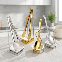 Support à cuillères double en acier inoxydable et céramique, 4 pièces, couleur argent et or, pour buffet d'hôtel