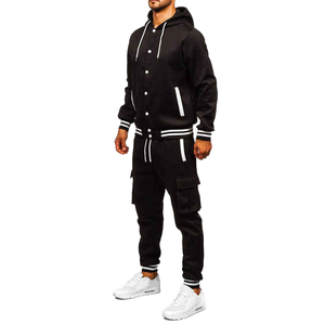 Ensemble de survêtement décontracté et écologique pour homme, en coton/fibre de bambou, avec veste à capuche zippée et pantalon de course à manches longues, 2 pièces - Product Image 1