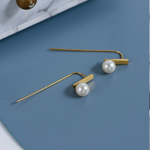 Grosir anting-anting Hoop mode mewah perhiasan halus emas mutiara tahan luntur anting-anting jumlah besar baja tahan karat untuk wanita - Product Image 3