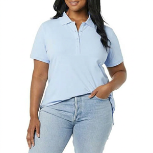 Camiseta Polo de Manga Corta Azul Claro para Mujer, Color Sólido, Casual, Largo Regular, 100% Algodón, Tela Oxford, Camisetas Polo ODM OEM - Product Image 1