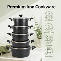 Juego de Ollas y Sartenes de Cocina de 12 Piezas de Granito Antiadherente con Tapas de Vidrio, Compatible con Inducción