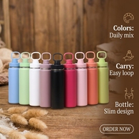 Bouteille isotherme en acier inoxydable 304 à double paroi de 750 ml (25 oz) avec logo personnalisé, couvercle à poignée, gourde de voyage thermos