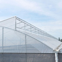 Serre tunnel monopente grande envergure en film plastique PE, toit en dents de scie, structure en acier galvanisé à chaud, ventilation latérale et supérieure pour 4 personnes