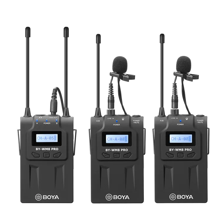 BOYA BY-WM8 Pro-K2 UHF Dual-Channel Lavalier Wireless Microphone System with LCD Screen for Canon Nikon DSLR Camera Camcorder