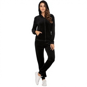 Women <b>Velour</b> <b>Tracksuit</b> 2 Piece Jogger Set Hooded Lounge Sportswear Custom Logo - Product Image 4