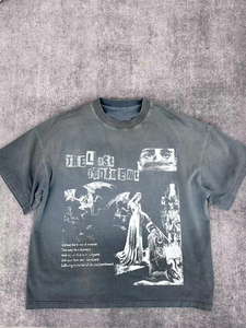 Unisex Acid Wash Vintage Street <strong>3D</strong> <strong>Print</strong> <strong>T</strong>-<strong>Shirt</strong> Stylish Heavy <strong>Custom</strong> 100% Cotton 240 Grams Loose Fit Silk Screen <strong>Print</strong> for Men - Product Image 3