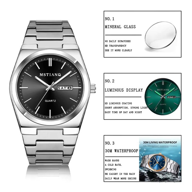 LP17 Luxury Men's Watches New Casual Stainless Steel Strap Business Quartz Luminous Reloj Para Hombre Watch for Men MSTIANQ