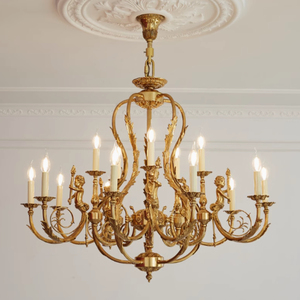 Escultura Wolf Boy Chandelier Cobre Corsé Colgante Vela Doble Hilo Rama Motivo Chapado en Oro Lámpara Colgante - Product Image 2