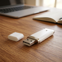 Chiavetta USB Flash Drive 2.0 Plana de 4GB, de Madera y Metal con Logotipo Grabado, Embalaje de Regalo, 128GB, Modelo 123525-2, Sin Marca