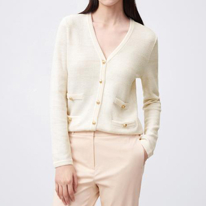 Cárdigan de Punto de Color Sólido para Mujer, Cuello Redondo, Cierre de Botón, Manga Larga, Suéter Corto de Otoño - Product Image 3
