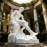 Klassische Griechische Stil Villa Garten Weißer Marmor Sitzende Männliche Nacktfigur Statue
