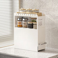 Support de rangement pour bouteilles d'assaisonnement à 2 niveaux Home Push-pull Armoire à épices en métal autoportante et anti-poussière pour coin de comptoir de cuisine
