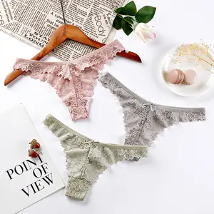 Panties Women Hollow Breathable Plus Size Low-waist Lace Pure Cotton Bottoms Women's Thong