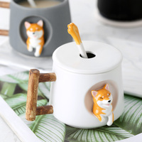 Ensemble de tasses en porcelaine Shamitao 3D Shiba Inu avec couvercle et cuillère, tasse à café écologique de dessin animé 420 ml, multicolore, logo personnalisé, cadeaux d'affaires
