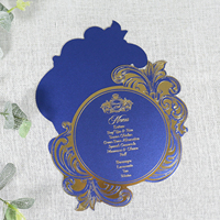 Diseño creativo azul marino brillo papel hecho a mano menú tarjetas lujo DIY boda cena detalle menús