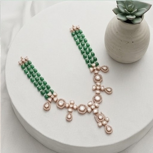 Rose Gold 925 Silver Moissanite Strand <b>Statement</b> <b>Necklace</b> Set Bridal Jewelry with Earrings for Wedding Party Wear Women - Product Image 3
