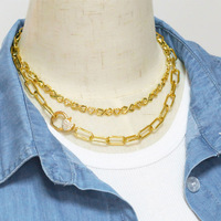 Collier chaîne épaisse en forme de trombones, ton or, avec fermoir cœur pavé, bijou fantaisie en strass pour femmes et jeunes filles, idéal pour offrir