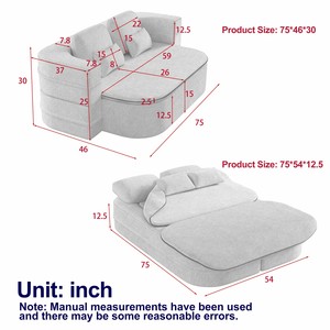 2-in-1 Foldable <b>Convertible</b> <b>Sofa</b> <b>Bed</b> Set Modern Corner Design Chenille Cover Durable Modular Eco-Friendly Apartment Hotel Use - Product Image 6