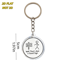 Porte-clés en acrylique amusant avec figurine en bâtonnets, design humoristique 'Ah non, c'est pas une bonne affaire', pendentif rond double face avec chaîne et anneau métallique