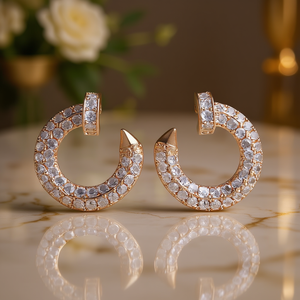 ต่างหูห่วงชุบทองคำสีกุหลาบประดับคริสตัลและเพชรเทียม ดีไซน์เรขาคณิต สำหรับผู้หญิง สวมใส่ได้ทุกวัน วัสดุโลหะผสมสังกะสี ตัวเรือนแบบ Channel Setting - Product Image 2