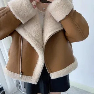 2024 Newest Design Women Jacket Wool Coat Shearling Elegant Winter Motorcycle Coat