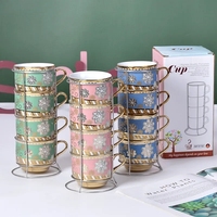 Tasses en céramique arabes Ensemble de table basse de luxe européen Coffret cadeau de 6 tasses à café Tasse à café en céramique turque et soucoupe