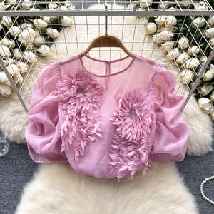 Nouvelle Collection Été 2025 – Top en Chiffon Style Coréen pour Femme, Motif Floral, Manches Courtes, Tissé, Tendance Décontractée, Idéal pour les Jeunes Filles - Product Image 4