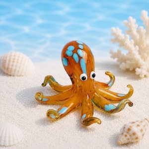 Figurine de pieuvre artisanale en verre bleu avec yeux bouleux, sculpture d'animal marin, décoration de plage et de maison - Product Image 4