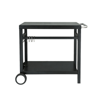 Table de barbecue à charbon double étagère en acier inoxydable Pinnovo, chariot de barbecue mobile, table de préparation alimentaire extérieure, support de four à pizza