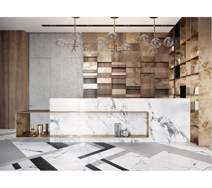 ISO approvato bianco <span class=keywords><strong>pietra</strong></span> di marmo artificiale 10 piedi <span class=keywords><strong>salone</strong></span> Spa Reception <span class=keywords><strong>con</strong></span> decorazione in metallo oro - Product Image 1