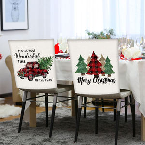 4 Uds fundas navideñas para sillas de lino negro y rojo búfalo a cuadros árbol muñeco de nieve camión comedor fundas de asiento Decoración - Product Image 2