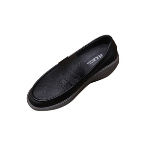 BULAI Mocassins en cuir véritable pour hommes, bout rond, semelle extérieure en caoutchouc, chaussures de marche confortables, noires - Product Image 1