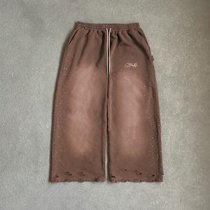 <strong>Custom</strong> 100% Cotton Heavyweight Vintage Acid Wash Pants Distressed Raw Hem Oversized Stacked Baggy Rhinestone Sweatpants - Product Image 3