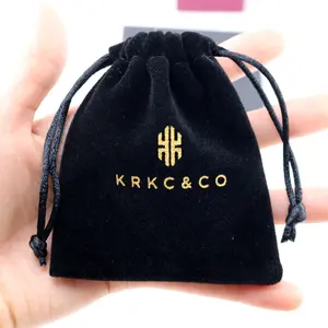 Custom Black Drawstring Velvet Pouch Bag For Jewelry Packaging Pouch