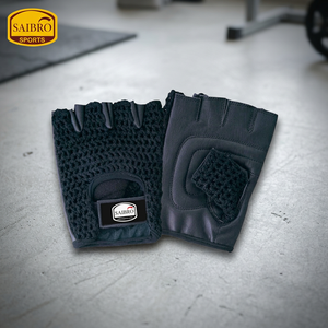SAIBRO Half Finger Gym Gloves PU Leather <b>Weight</b> Lifting Fitness Gloves Unisex Pull On Design Black - Product Image 4