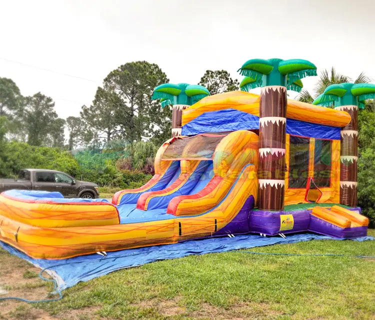 Party jumpers island oasis tropical combo water slide inflatable bounce house with pool