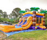 Salopette de fête gonflable, maison avec piscine, toboggan d'eau, oeis tropical, ensemble