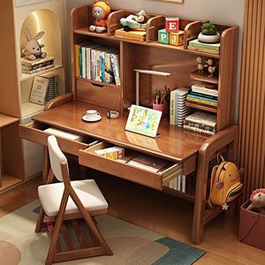 Escritorio de Madera Maciza con Altura Ajustable y Estantería Integrada para el <span class=keywords><strong>Estudio</strong></span> de Niños, Estudiantes de Primaria y Secundaria, Escritorio para Computadora en Casa - Product Image 4