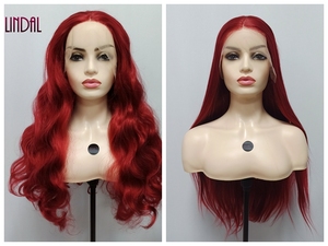 Ldal-peluca sintética con encaje frontal color rojo oscuro, pelo sintético largo con parte libre, color rojo vino tinto, gran oferta, ebay - Product Image 5