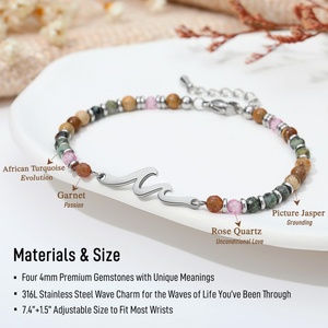 Natural Stone Beaded <b>Bracelet</b> Stainless Steel <b>Adjustable</b> Crystal Beads Healing for Women Men Teen Girls Birthday Christmas Gift - Product Image 2