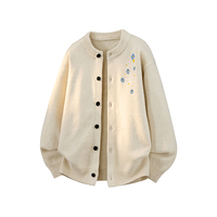 Frühling-Herbst-Stil Blumenstickerei Komfortabler Atmungsaktiver Retro Lässiger Modetrend Herren Einreihiger Strickjacken-Pullover