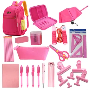 Anak-anak Kembali Ke Sekolah Kustom Pena Pensil Notebook Gunting Ransel Kit Warna Pink Alat Tulis Set