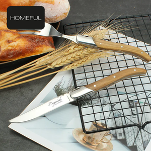Ensemble de couverts en acier inoxydable <span class=keywords><strong>Laguiole</strong></span>, <span class=keywords><strong>couteau</strong></span> et <span class=keywords><strong>fourchette</strong></span> à steak, avec manche en bois d'olivier, vente chaude - Product Image 3
