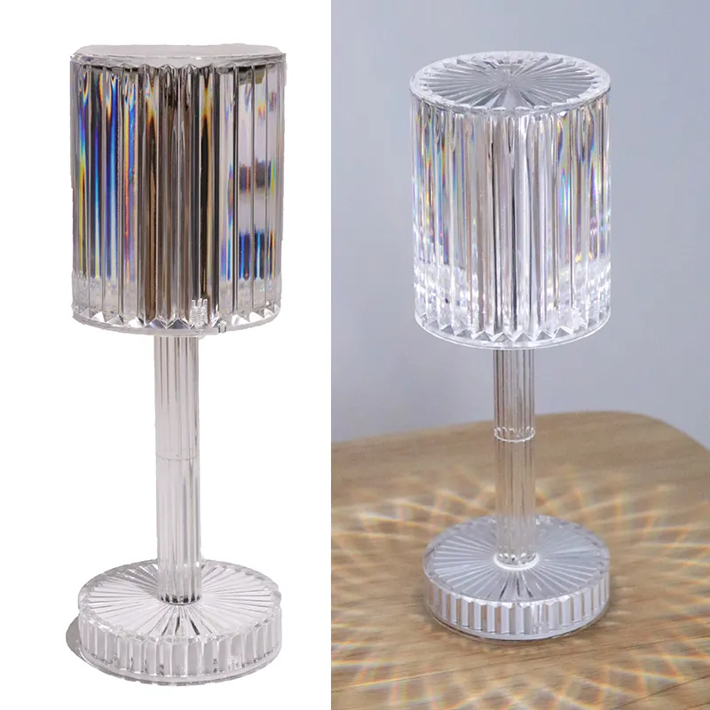 Hot Acrílico Jantar Restaurante Cordless Recarregável Modern Crystal Table Lamp Com Construído Em Bateria Cordless Bedside Lamp