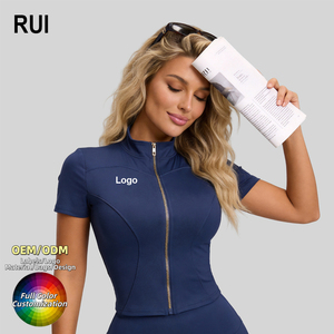 เสื้อโยคะแขนสั้น RUIQUWIN OEM สำหรับผู้หญิง เสื้อแจ็คเก็ตออกกำลังกายแบบไร้ตะเข็บ แห้งเร็ว เหมาะสำหรับยิม กีฬา วิ่ง ฝึกซ้อม เสื้อสำหรับฤดูร้อน - Product Image 1