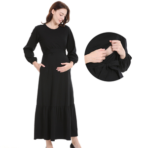 Abito Lungo Premaman Traspirante ed Ecologico per <span class=keywords><strong>Allattamento</strong></span> con Maniche Lunghe e Cintura Annodabile per Donne - Product Image 1