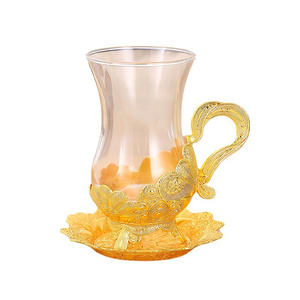 Décoration de maison tasse à thé arabe dorée de luxe pour fête de mariage ensemble de tasses à café en verre turc avec support en métal - Product Image 6